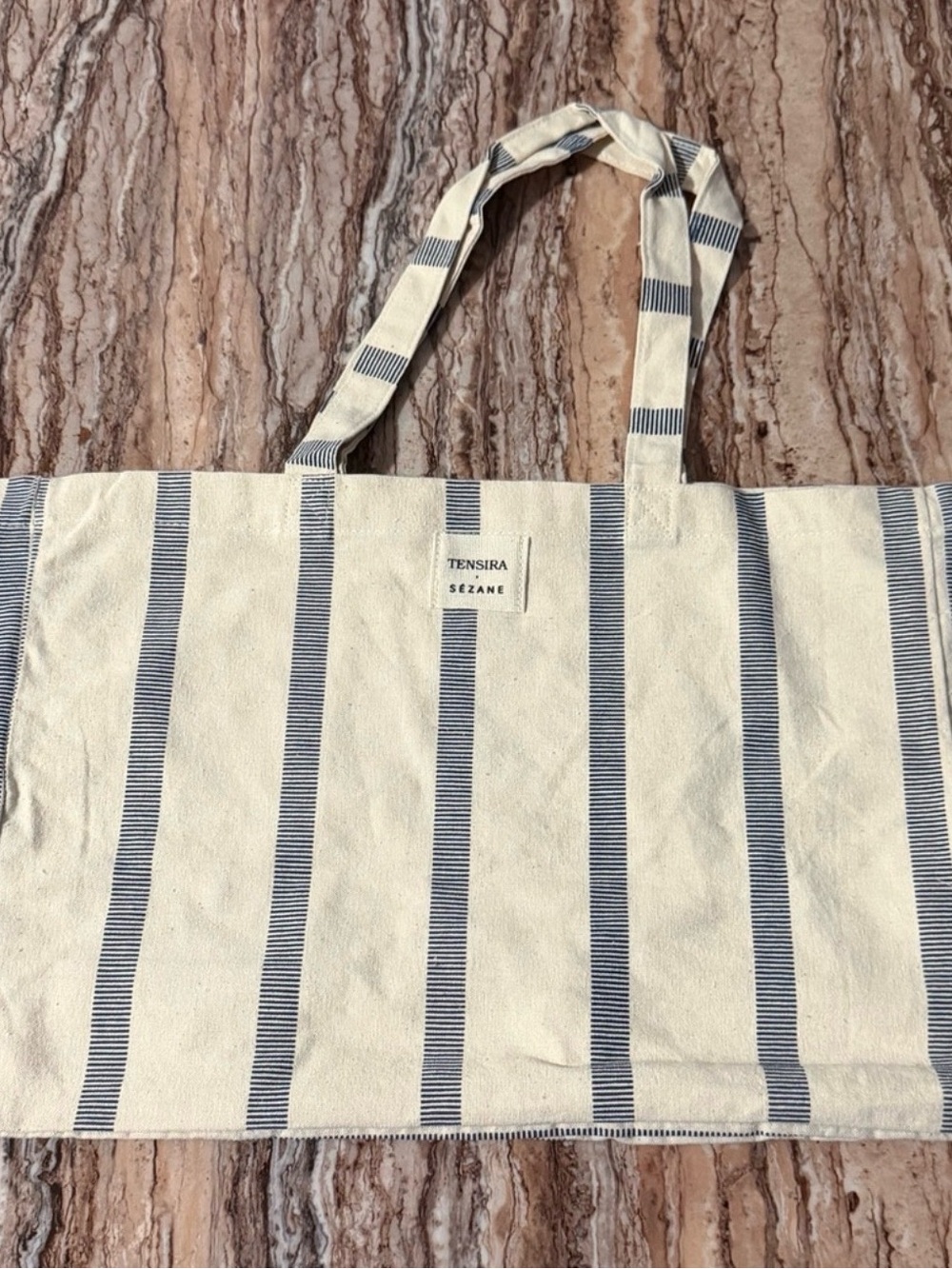 Sezane striped canvas tote in navy and cream